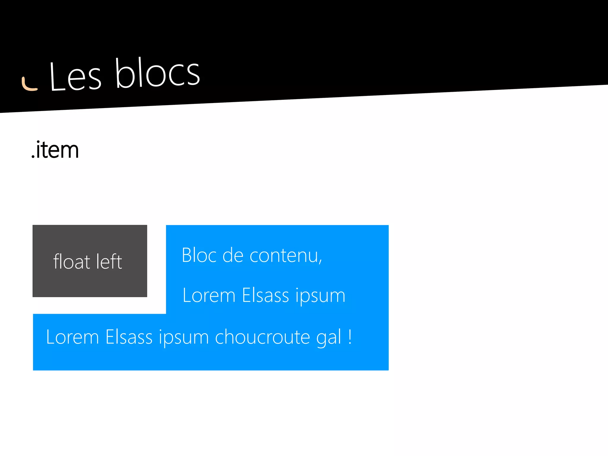 Les lignes
.line : empilement vertical
.line
clear : both
clearfix
 