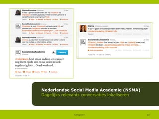 Nederlandse Social Media Academie (NSMA)
Dagelijks relevante conversaties lokaliseren

KNALgroen

15

 