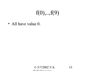 f(0),..,f(9)
• All have value 0.




               © 5/7/2002 V.S.   15
 