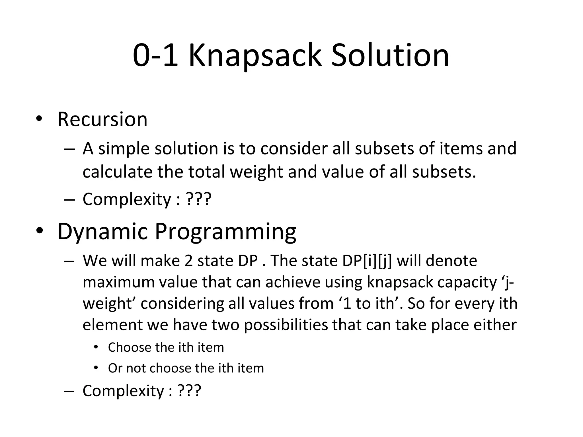 Knapsack dp