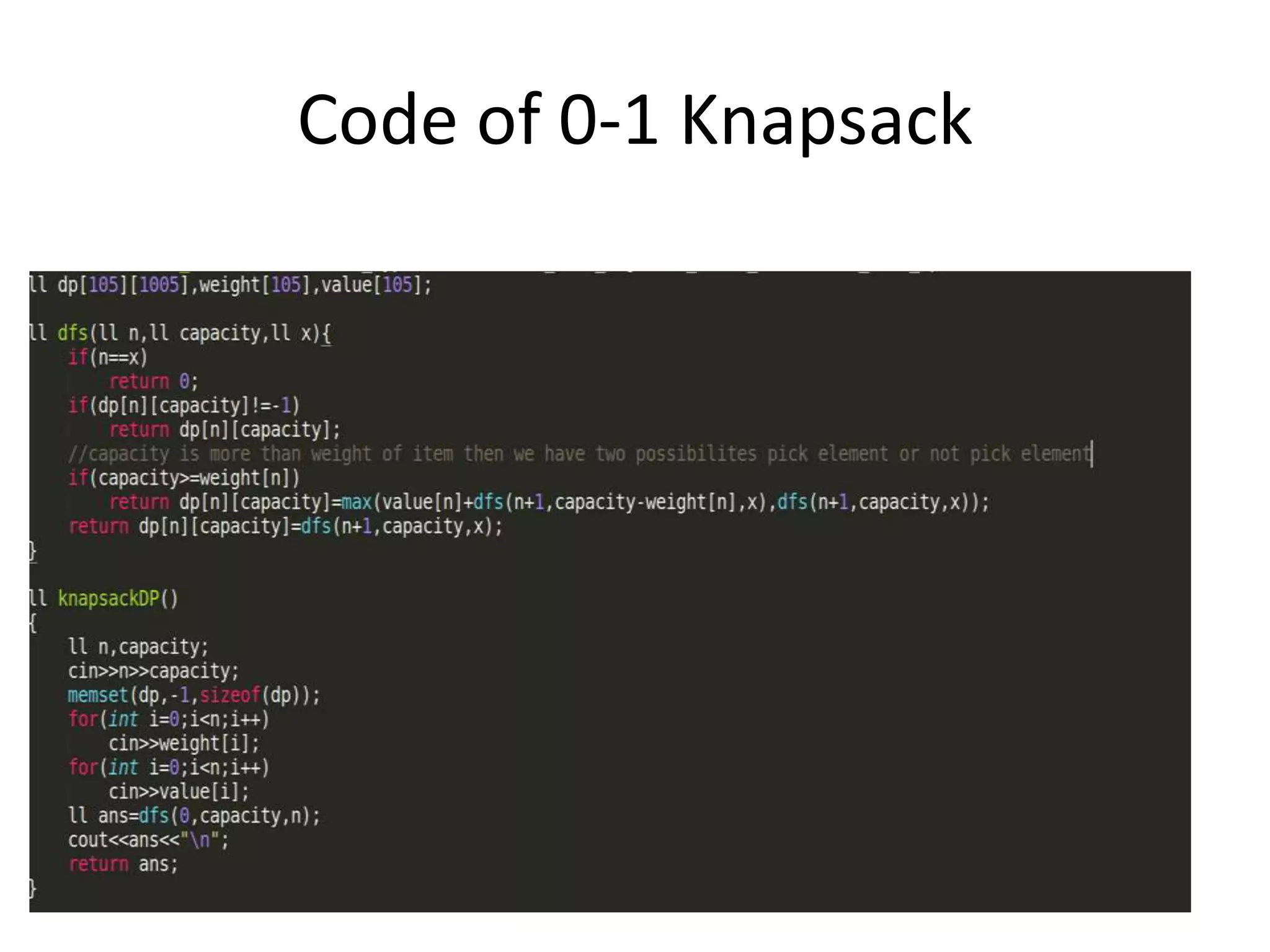 Knapsack dp