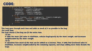 Fractional Knapsack Problem with Dora Example in Java | PPT