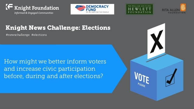 Knight News Challenge: Elections
#newschallenge #elections
How might we better inform voters
and increase civic participat...