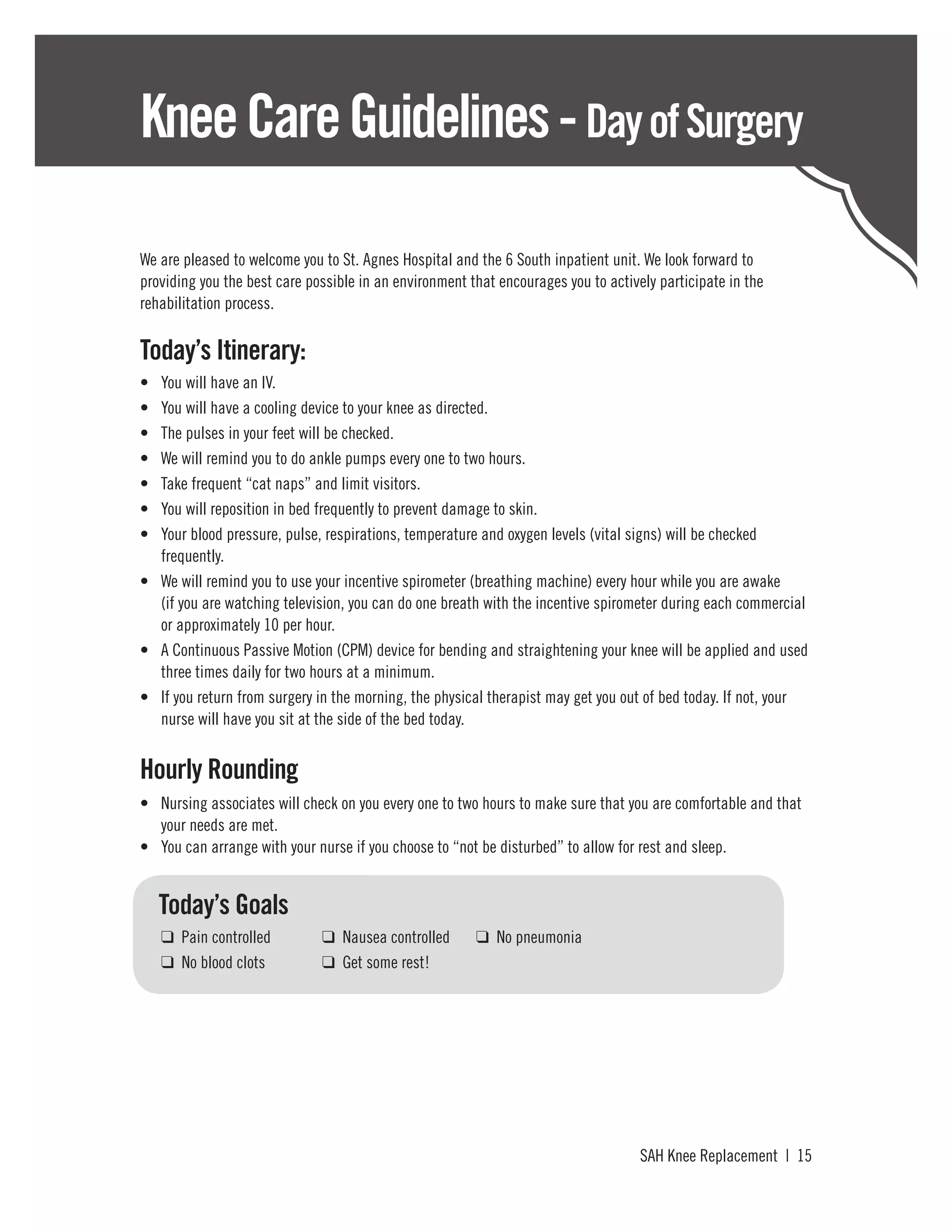 A Patient's Guide to Knee Replacement Surgery: St. Agnes Hospital | PDF