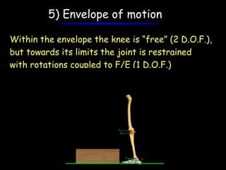 5) Envelope of motion
Within the envelope the knee is “free” (2 D.O.F.),
but towards its limits the joint is restrained
with rotations coupled to F/E (1 D.O.F.)

 