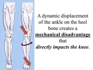 A dynamic displacement
of the ankle on the heel
bone creates a
mechanical disadvantage
this
directly impacts the knee.
 