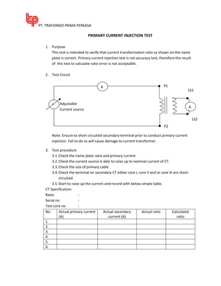Knee point & primary current injection test | PDF