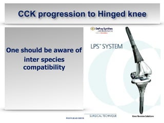 POSTGRAD ORTH Deiary Kader
CCK progression to Hinged knee
One should be aware of
inter species
compatibility
 