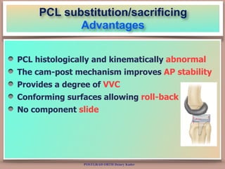 POSTGRAD ORTH Deiary Kader
PCL substitution/sacrificing
Advantages
PCL histologically and kinematically abnormal
The cam-p...
