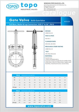 Knife gate valve pn10 topo valve catalogue
