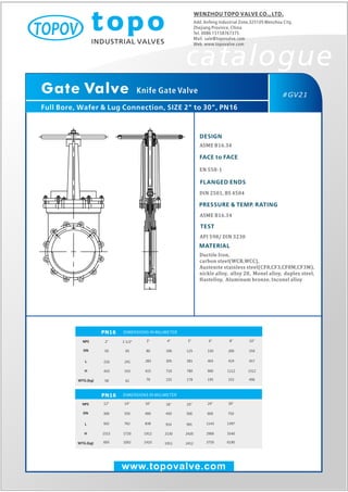 Knife gate valve pn16 topo valve catalogue