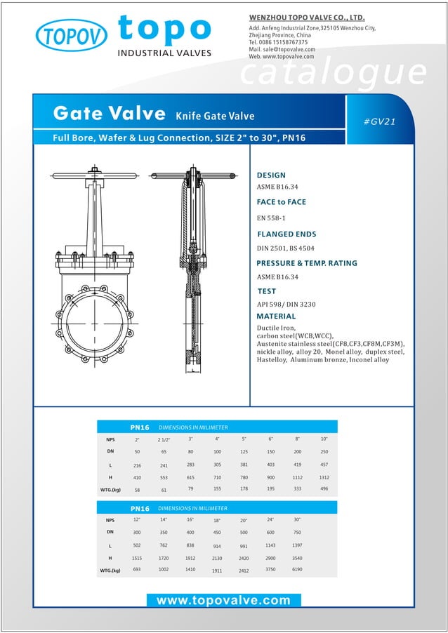 Knife gate valve pn16 topo valve catalogue PDF
