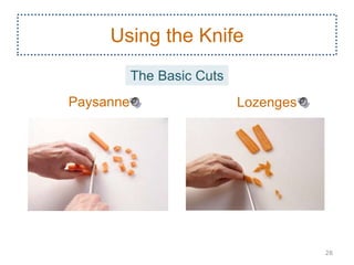 Paysanne
28
Using the Knife
The Basic Cuts
Lozenges
 