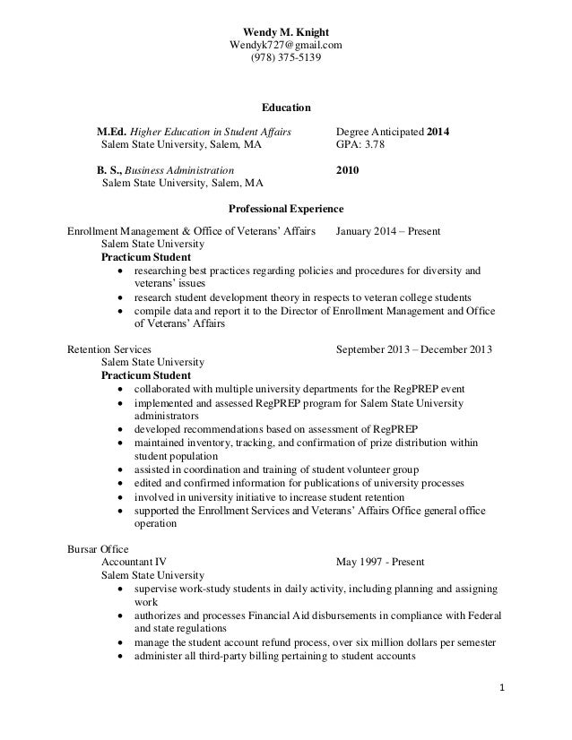 knight resume resume for work study