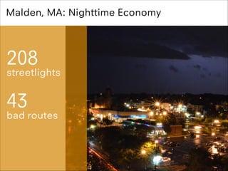 Malden, MA: Nighttime Economy

208

streetlights
!

43  

bad routes

 