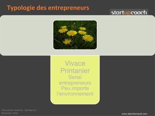 Typologie des entrepreneurs




Tous droits réservés - SynOpp (c) –
Montréal 2010                         www.alaintheriault.com
 