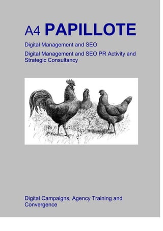 A4 PAPILLOTE
Digital Management and SEO
Digital Management and SEO PR Activity and
Strategic Consultancy
Digital Campaigns, Agency Training and
Convergence
 