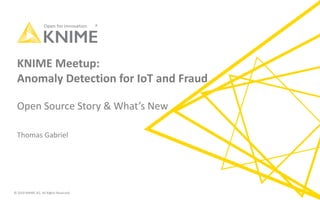 © 2019 KNIME AG. All Rights Reserved.
KNIME Meetup:
Anomaly Detection for IoT and Fraud
Open Source Story & What’s New
Thomas Gabriel
 