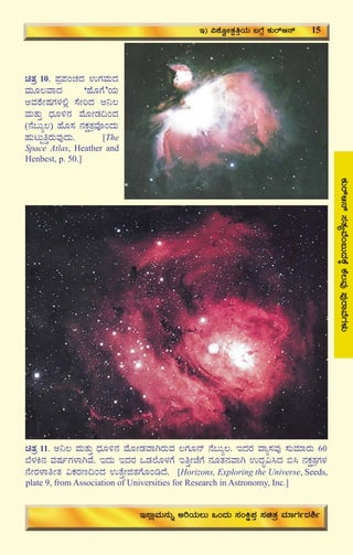 19
avÀæ 10. ¥Àæ¥ÀAZÀzÀ GUÀªÀÄzÀ
ªÀÄÆ®ªÁzÀ ‘ºÉÆUÉ’AiÀÄ
CªÀ±ÉÃμÀUÀ¼À°è ¸ÉÃjzÀ C¤®
ªÀÄvÀÄÛ zsÀÆ½£À ªÉÆÃqÀ¢AzÀ
(£É§Äå®) ºÉÆ¸À £ÀPÀëvÀæªÉÇAzÀÄ
ºÀÄlÄÖwÛgÀÄªÀÅzÀÄ. [The
Space Atlas, Heather and
Henbest, p. 50.]
avÀæ 11. C¤® ªÀÄvÀÄÛ zsÀÆ½£À ªÉÆÃqÀªÁVgÀÄªÀ ®UÀÆ£ï £É§Äå®. EzÀgÀ ªÁå¸ÀªÀÅ ¸ÀÄªÀiÁgÀÄ 60
¨É¼ÀQ£À ªÀμÀðUÀ¼ÁVªÉ. EzÀÄ EzÀgÀ MqÀ¯ÉÆ¼ÀUÉ EwÛÃZÉUÉ £ÀÆvÀ£ÀªÁV GzÀã«¹zÀ ©¹ £ÀPÀëvÀæUÀ¼À
£ÉÃgÀ¼ÁwÃvÀ «PÀgÀt¢AzÀ GvÉÛÃfvÀUÉÆArzÉ. [Horizons, Exploring the Universe, Seeds,
plate 9, from Association of Universities for Research in Astronomy, Inc.]
PÀÄgïD£ï¸ÀvÀåªÉA§ÄzÀPÉÌPÉ®ªÀÅ¥ÀÅgÁªÉUÀ¼ÀÄ
E) «±ÉÆéÃvÀàwÛAiÀÄ §UÉÎ PÀÄgïD£ï 15
E¸ÁèªÀÄ£ÀÄß CjAiÀÄ®Ä MAzÀÄ ¸ÀAQë¥ÀÛ ¸ÀavÀæ ªÀiÁUÀðzÀ²ð
 