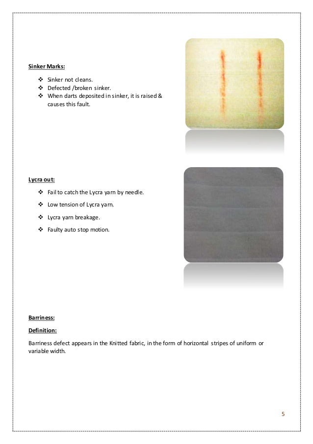 Knit and sewing defects