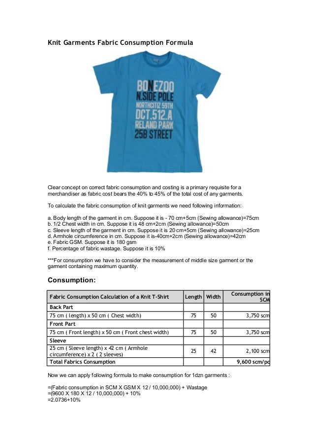 Knit garment costing