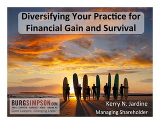 Diversifying	
  Your	
  Prac2ce	
  for	
  
Financial	
  Gain	
  and	
  Survival	
  
	
  
Kerry	
  N.	
  Jardine	
  
Managing	
  Shareholder	
  
 