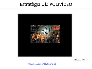 Estratègia 11: POLIVÍDEO
http://youtu.be/D3gKeoFpraE
113.509 VISITAS
 