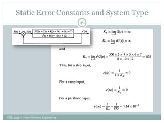Static Error Constants and System Type
KNL 3354 – Control System Engineering
187
 