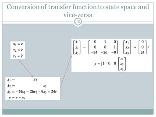 Conversion of transfer function to state space and
vice-versa
65
 