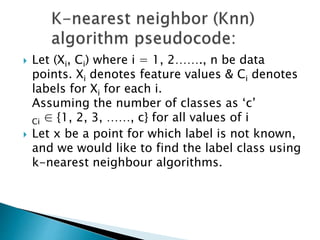 KNN CLASSIFIER, INTRODUCTION TO K-NEAREST NEIGHBOR ALGORITHM.pptx