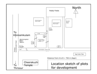Peramangalam
Police
Station
Thrissur
Kunnamkulam
Road
To
Kunnamkulam
To
Thrissur
Peramangalam -Kuttoor Road
Kap India Tiles
Paddy Fields
Praveka
Flats
Church
of God
national
Steel &
Hardware
Store
B
A
Cheerakuzhi
Temple
Plots
available
Kizhumundayoor
Mana Houses
Kizhumundayoor
Mana Houses
Location sketch of plots
for development
North
Distance from A to B = 750 m (Appr)
church
Melmundayoor
Mana
Film Star
Ramu's
House
 