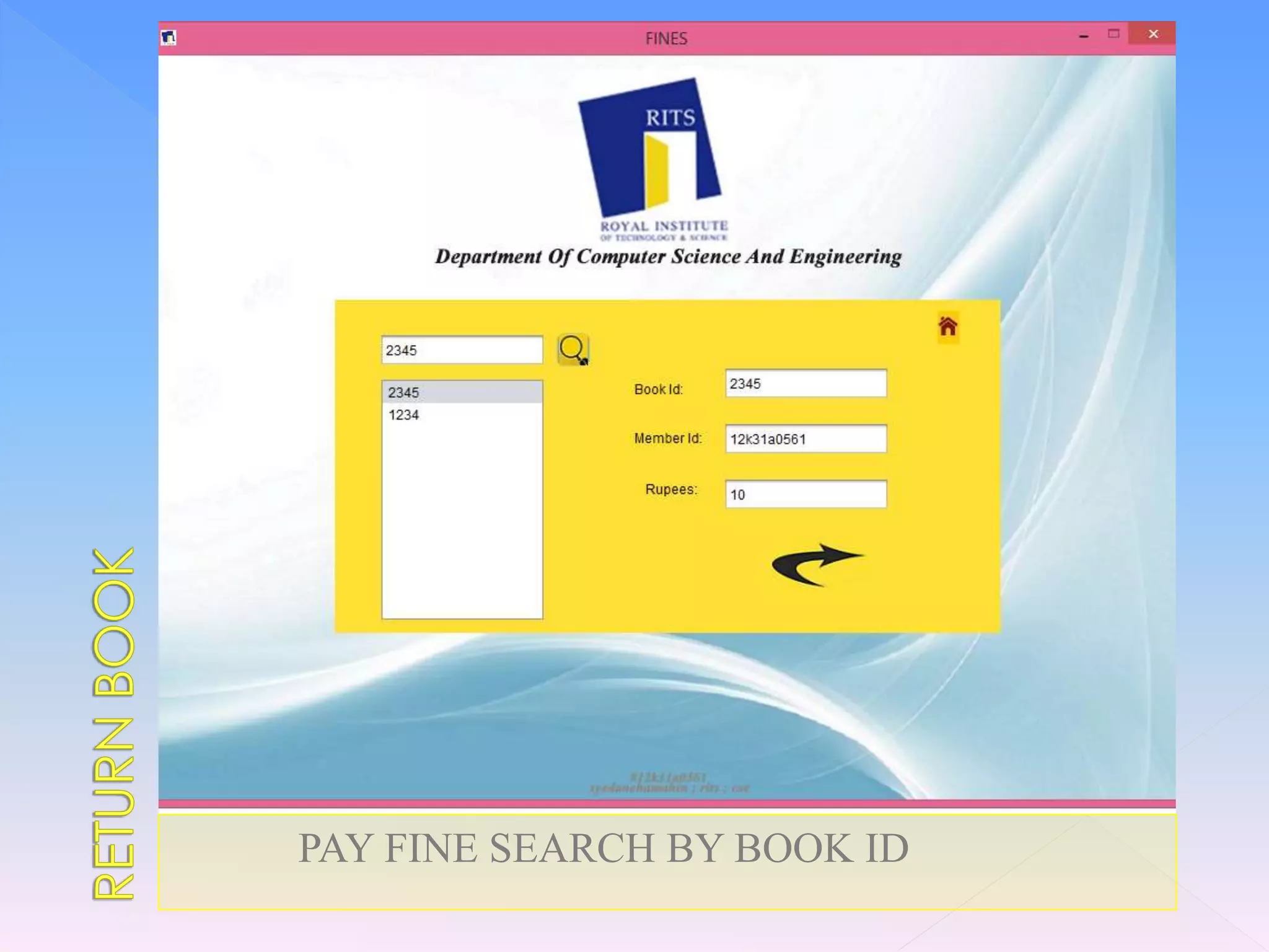PAY FINE SEARCH BY BOOK ID