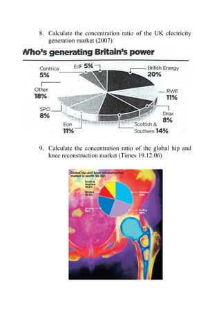 8. Calculate the concentration ratio of the UK electricity
generation market (2007)

9. Calculate the concentration ratio of the global hip and
knee reconstruction market (Times 19.12.06)

 