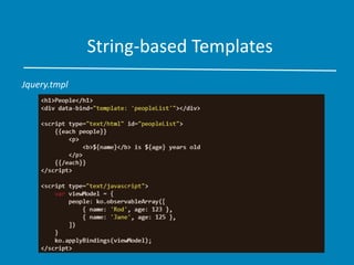 String-based Templates
Jquery.tmpl
 