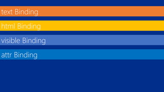 text Binding 
html Binding 
visible Binding 
attr Binding 
 