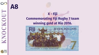 A8
X - Fiji
Commemorating Fiji Rugby 7 team
winning gold at Rio 2016.
 