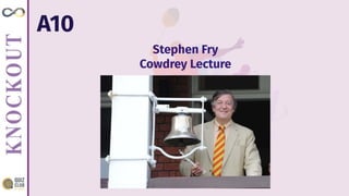 A10
Stephen Fry
Cowdrey Lecture
 