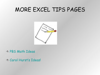 MORE EXCEL TIPS PAGES PBS Math Ideas  Carol Hurst’s Ideas!  