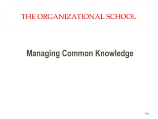 THE ORGANIZATIONAL SCHOOL
Managing Common Knowledge
130
 