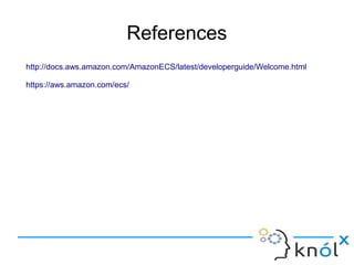 References
http://docs.aws.amazon.com/AmazonECS/latest/developerguide/Welcome.html
https://aws.amazon.com/ecs/
 