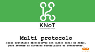 Multi protocolo
Serão projetados dispositivos com vários tipos de rádio,
para atender as diversas necessidades de comunicação.
 