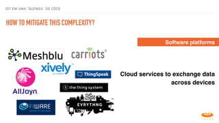 HOW TO MITIGATE THIS COMPLEXITY?
Software platforms
Cloud services to exchange data
across devices
IOT EM UMA “QUENGA" DE CÔCO
 