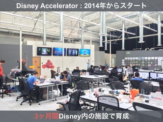 Disney Accelerator : 2014年からスタート
3ヶ月間Disney内の施設で育成
 