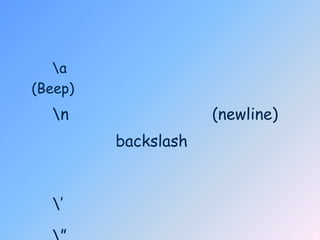 a
(Beep)
  n                 (newline)
         backslash


  ’
                                 7
 