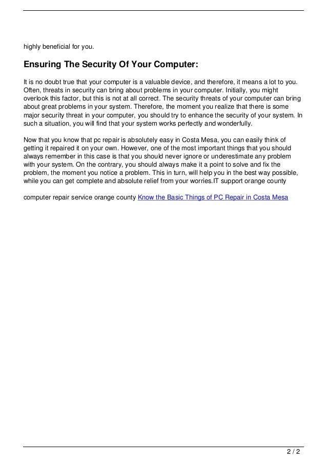 Know The Basic Things Of Pc Repair In Costa Mesa