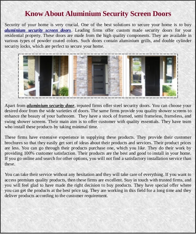 Know About Aluminium Security Screen Doors