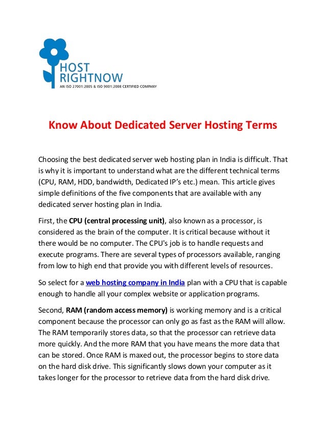 Know About Dedicated Server Hosting Terms Images, Photos, Reviews