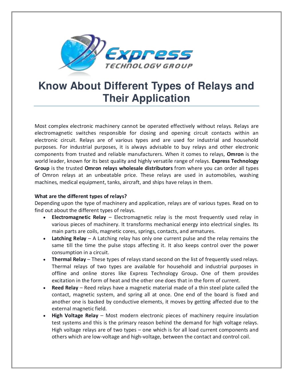 Know About Different Types of Relays and Their Application.pdf
