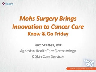 Mohs Surgery Brings
Innovation to Cancer Care
Know & Go Friday
Burt Steffes, MD
Agnesian HealthCare Dermatology
& Skin Care Services
 