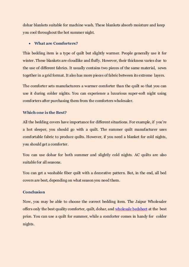 Know Difference Between Summer Quilt, Ac Quilt, Dohar, or Comforters